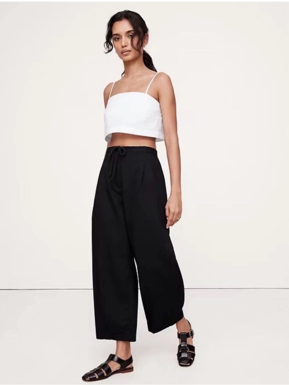 NWT Banana Republic High Rise Pleated Cotton Poplin Cropped Black Pant Sz 2/P